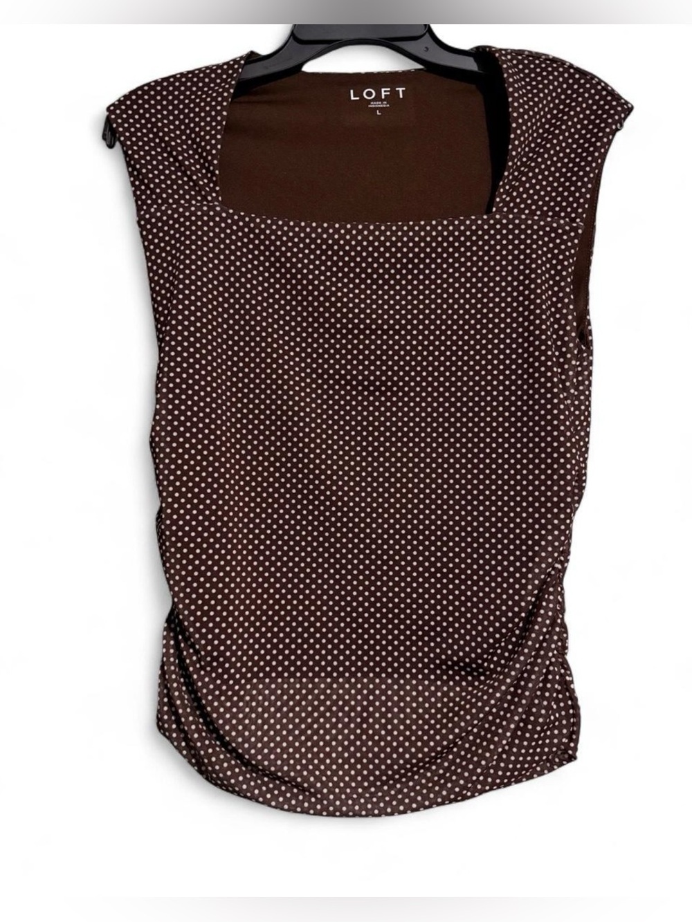 LOFT Brown Polka Dot Square-Neck Cap Sleeve Top